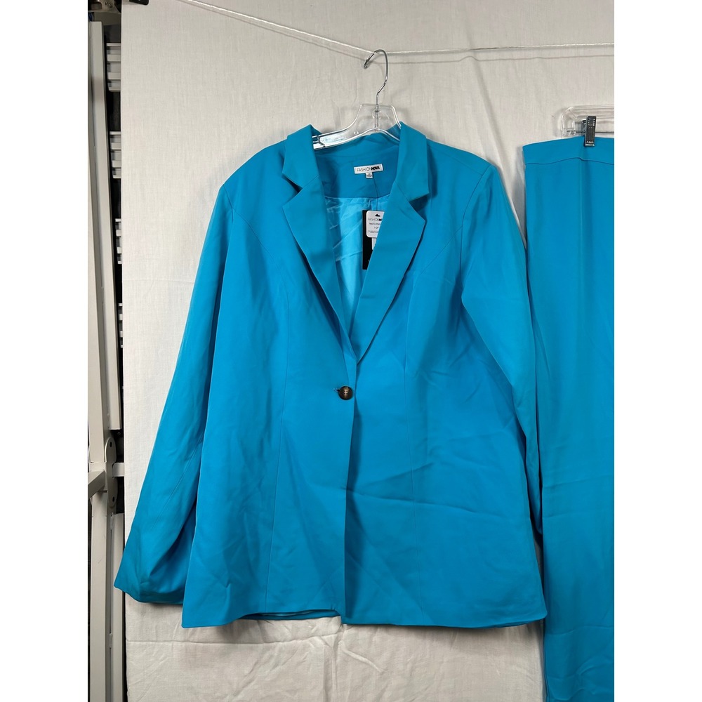 NWT Fashion Nova Blazer Pant Set Aqua Blue 1X #2300 - Picture 2 of 16